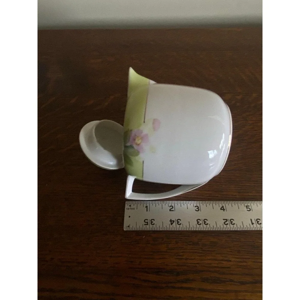 Nippon Hand-panted Creamer Azalea Floral ceramic pitcher with lid gold trim D6